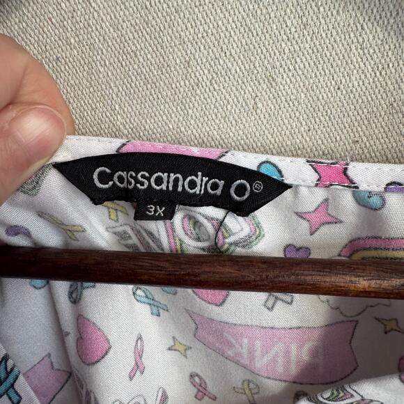 Cassandra O Size 3X Scrub Top Awareness Ribbon Rainbow Hope Print - Picture 5 of 11